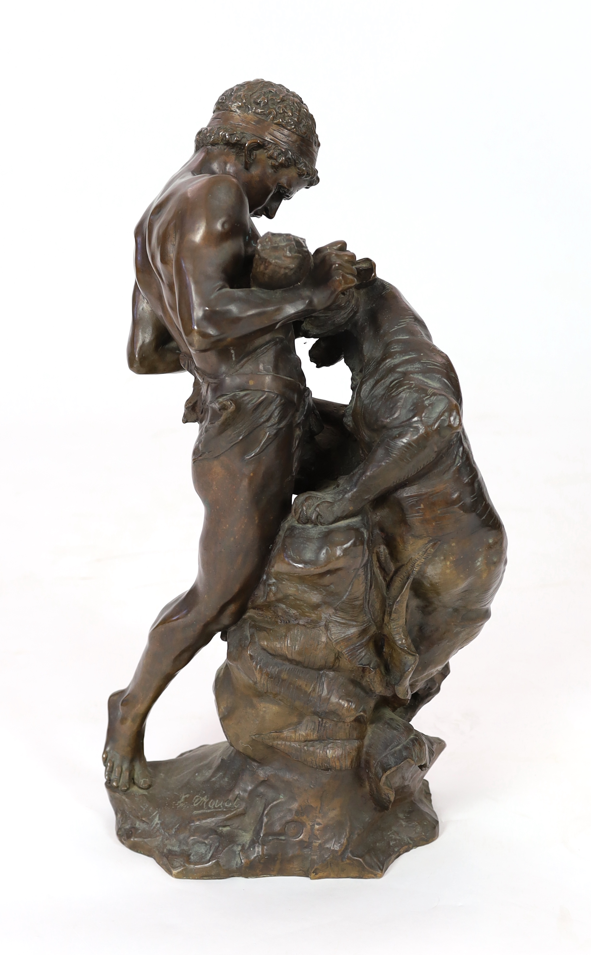 Edouard Drouot, French (1859-1945), a bronze warrior, 'La Lutte pour la Vie', 65cm